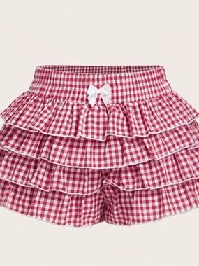 SHEIN Red and White Gingham Ruffle Shorts